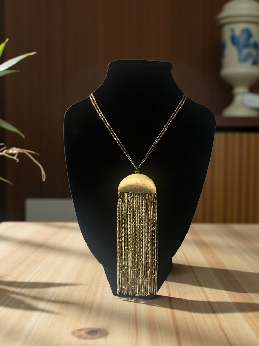 Gold Fringe Tassel Pendant Necklace - Women Jewelry